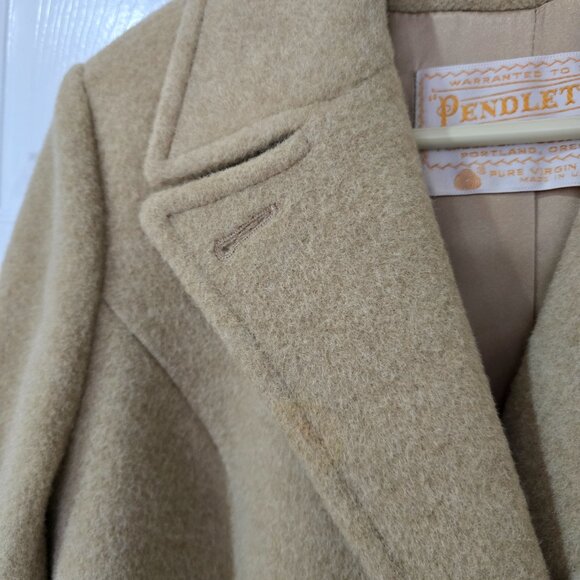 Vintage Pendelton Women's Lined Double Breasted 100% Wool Long Coat Tan Size 12 - Picture 2 of 12